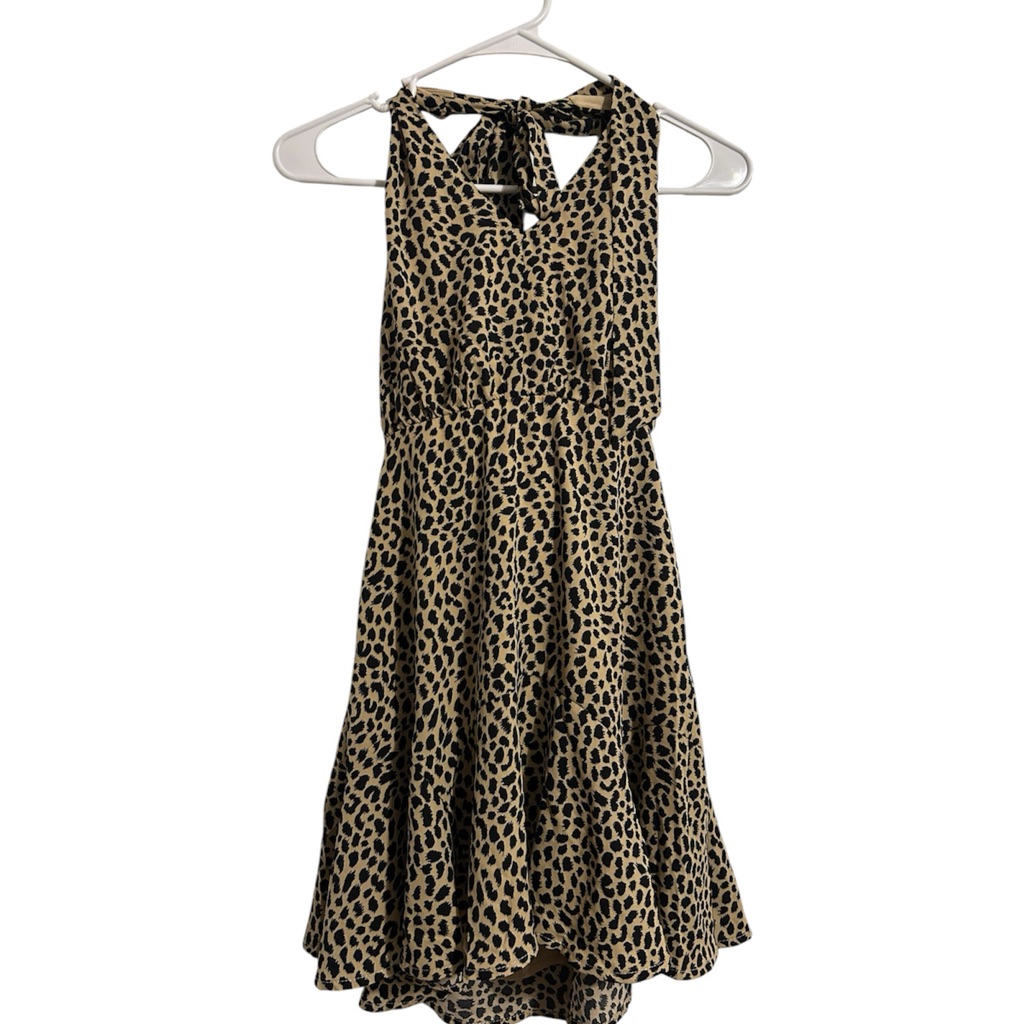 Nwt Francescas Trixxi Cheetah Animal Print Halter Flowy Sleeveless Mini Dress